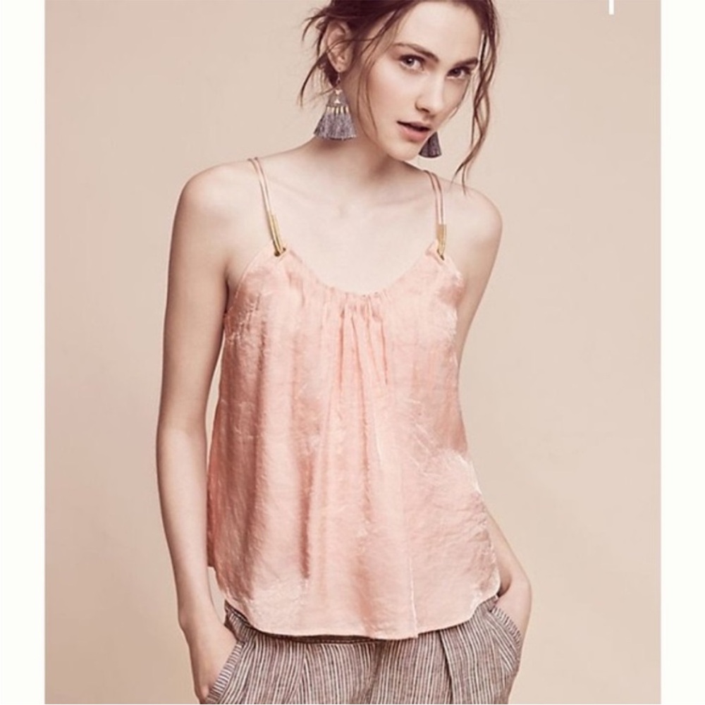 Anthropologie Floreat Soft Glazed Pink Glisten Shimmer Gathered Swing Tank Cami